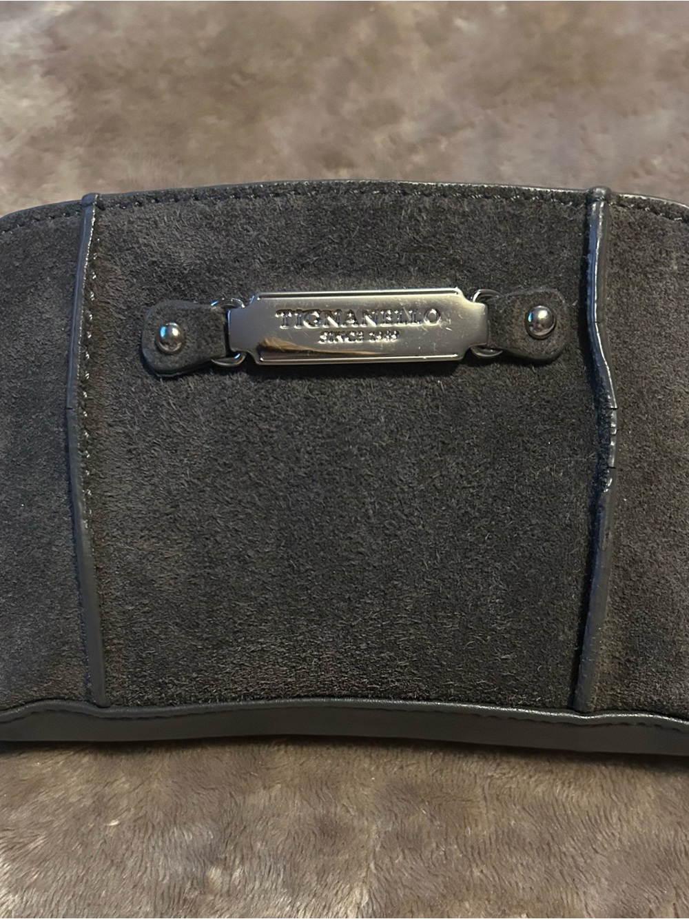 Tignanello Grey Wallet with Silver Metal Nameplate